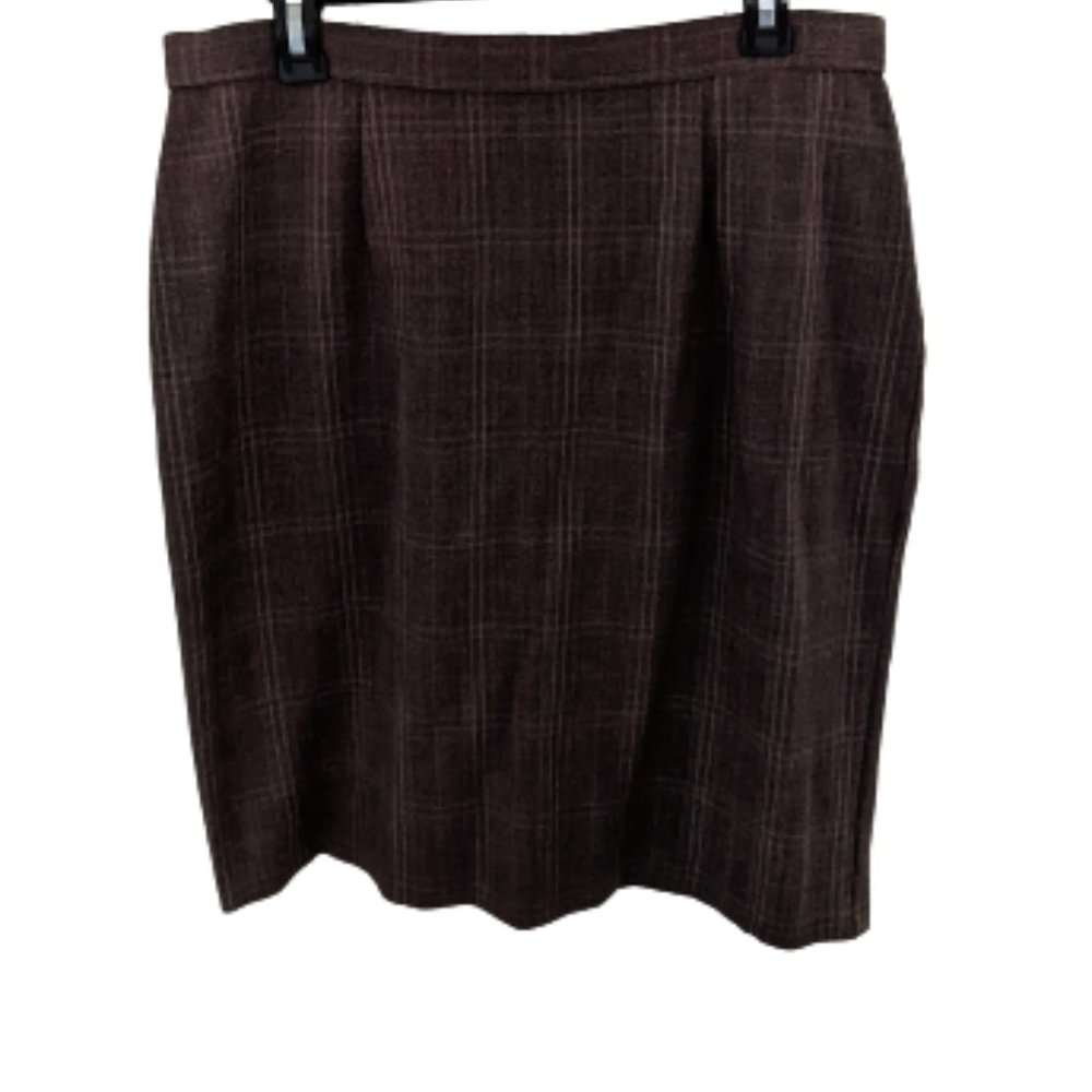 👗Laura Scott Dark Brown Checkered Pattern Straight Skirt (Size: 14)👗